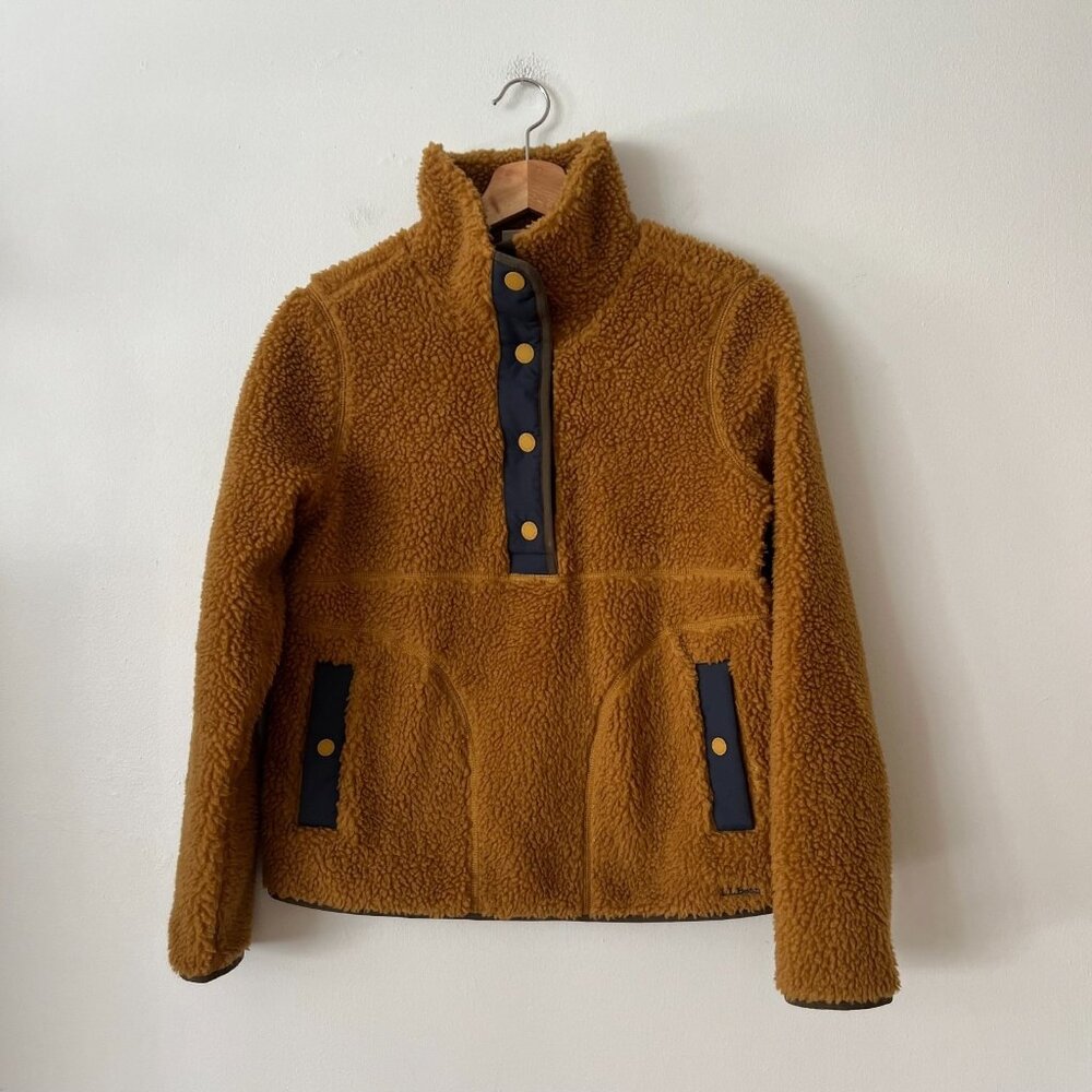 L.L. Bean Women's Sherpa Fleece Snap Pullover Golden Brown Size XS